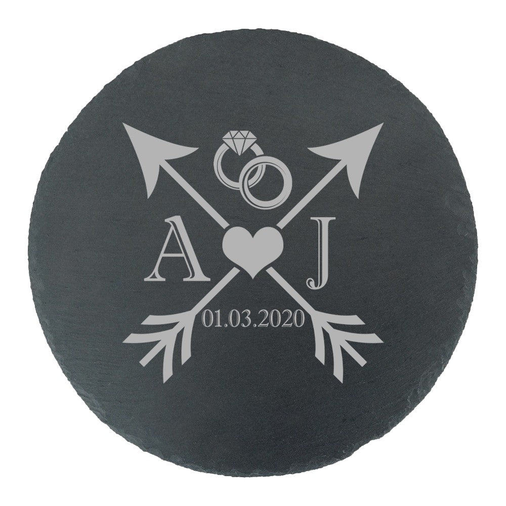 Personalised Engraved Round Slate Cheeseboard for Wedding