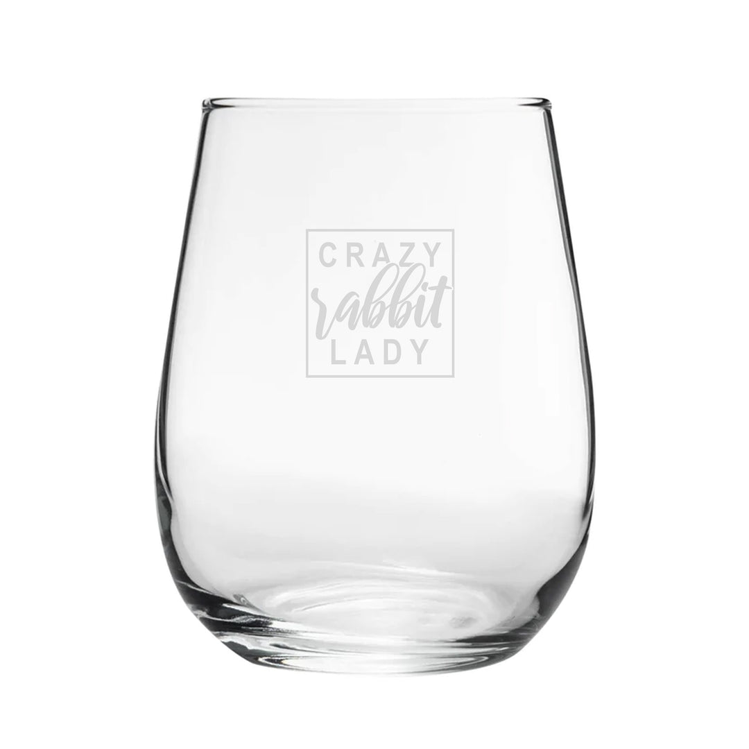 Engraved Stemless Gin Tumbler - Crazy Rabbit Lady