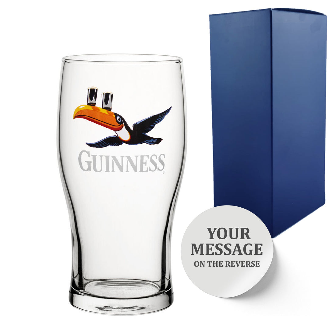 Personalised Toucan Guinness Pint Glass with Message