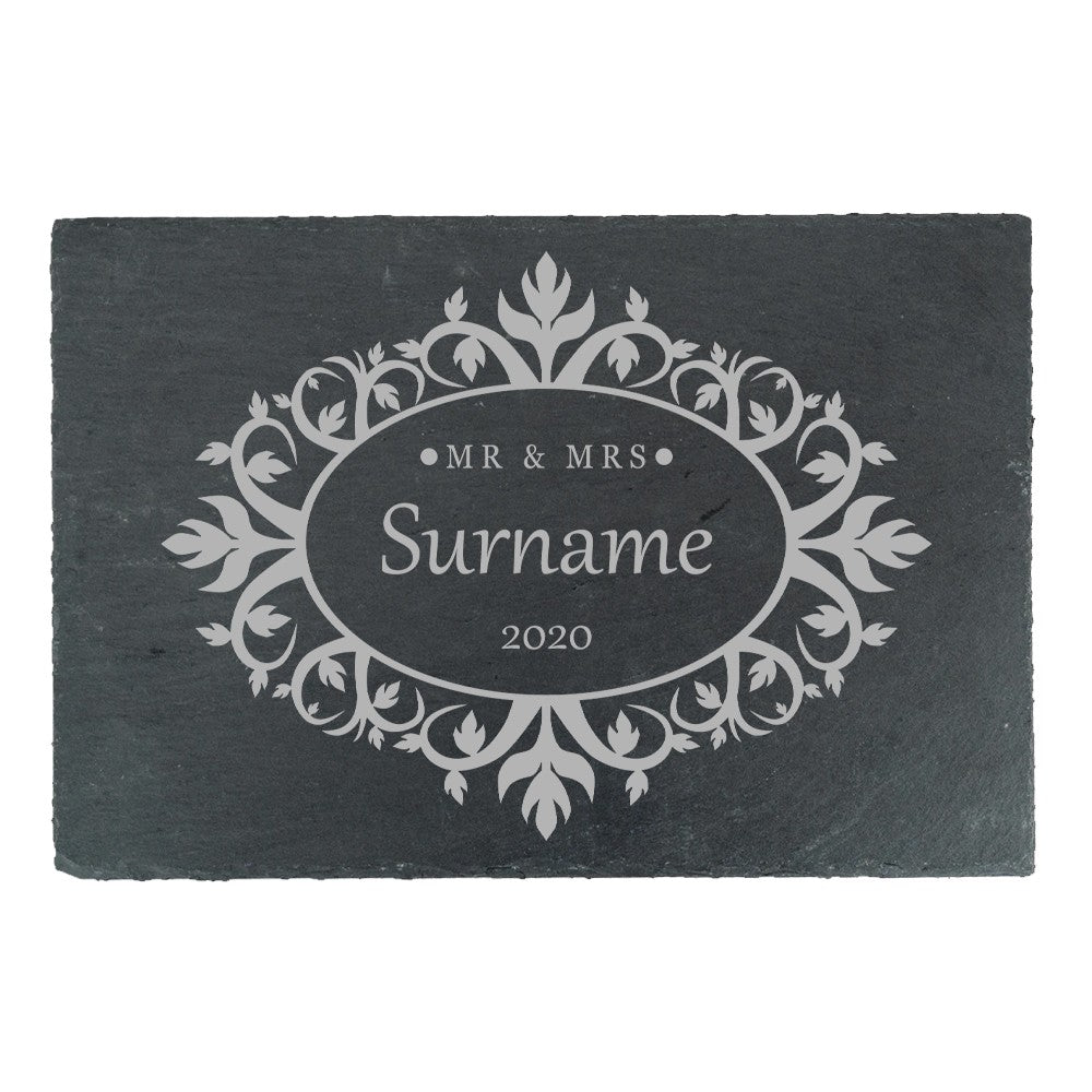Personalised Slate Cheeseboard with Mr and Mrs Design
