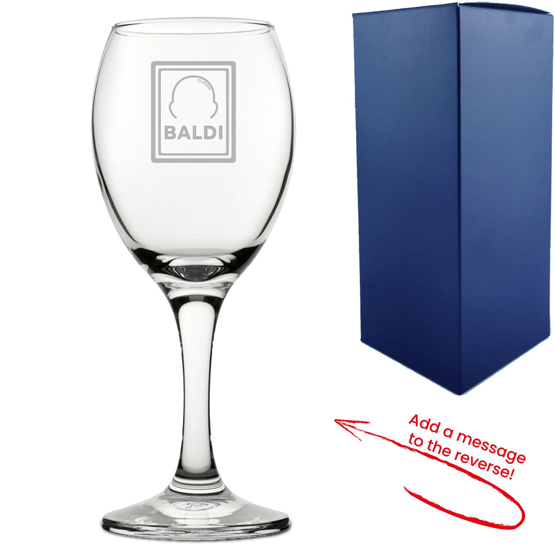 Personalised Baldi Engraved Wine Glass with Message