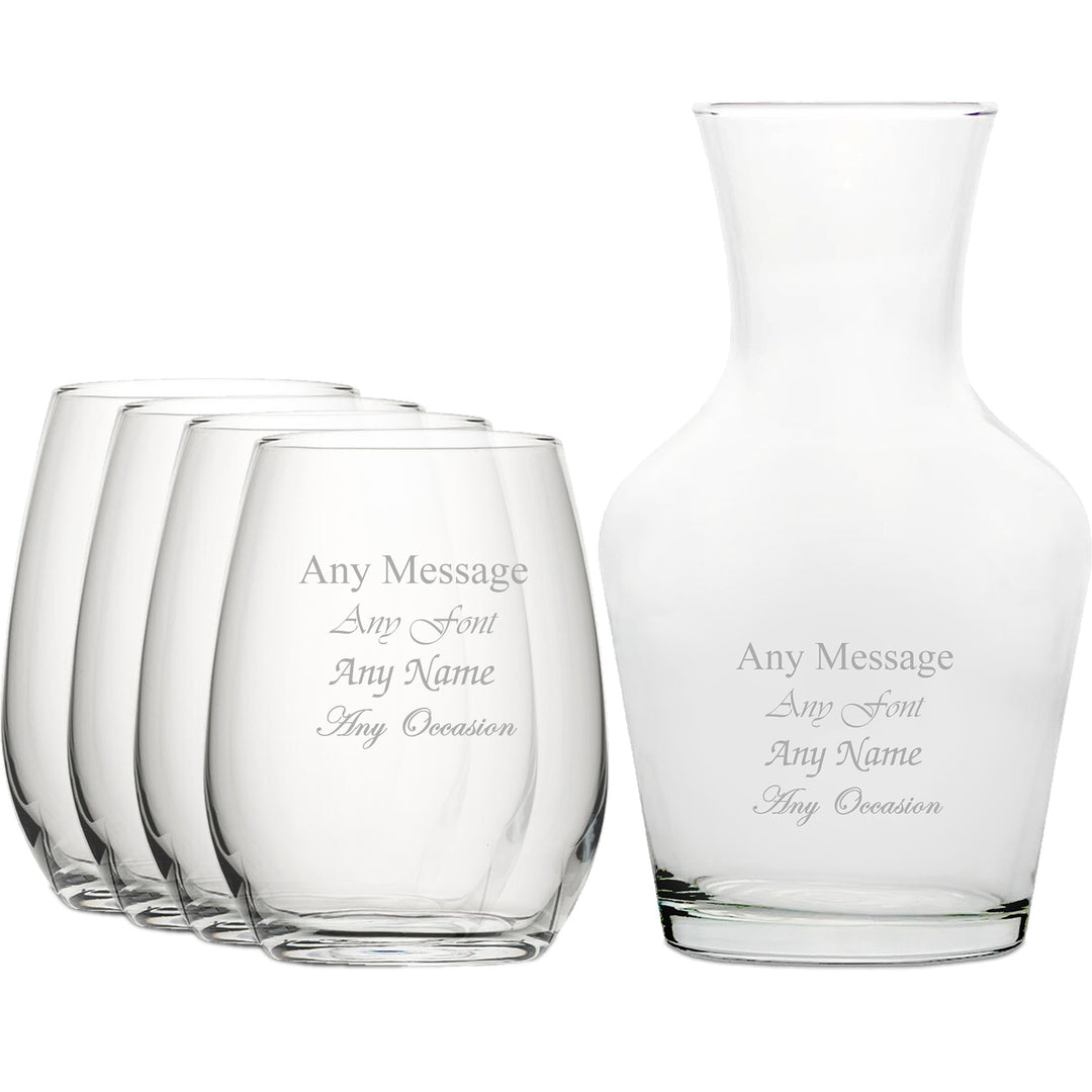 Personalised Stemless Wine Glasses &amp; 500ml Carafe Set (4)