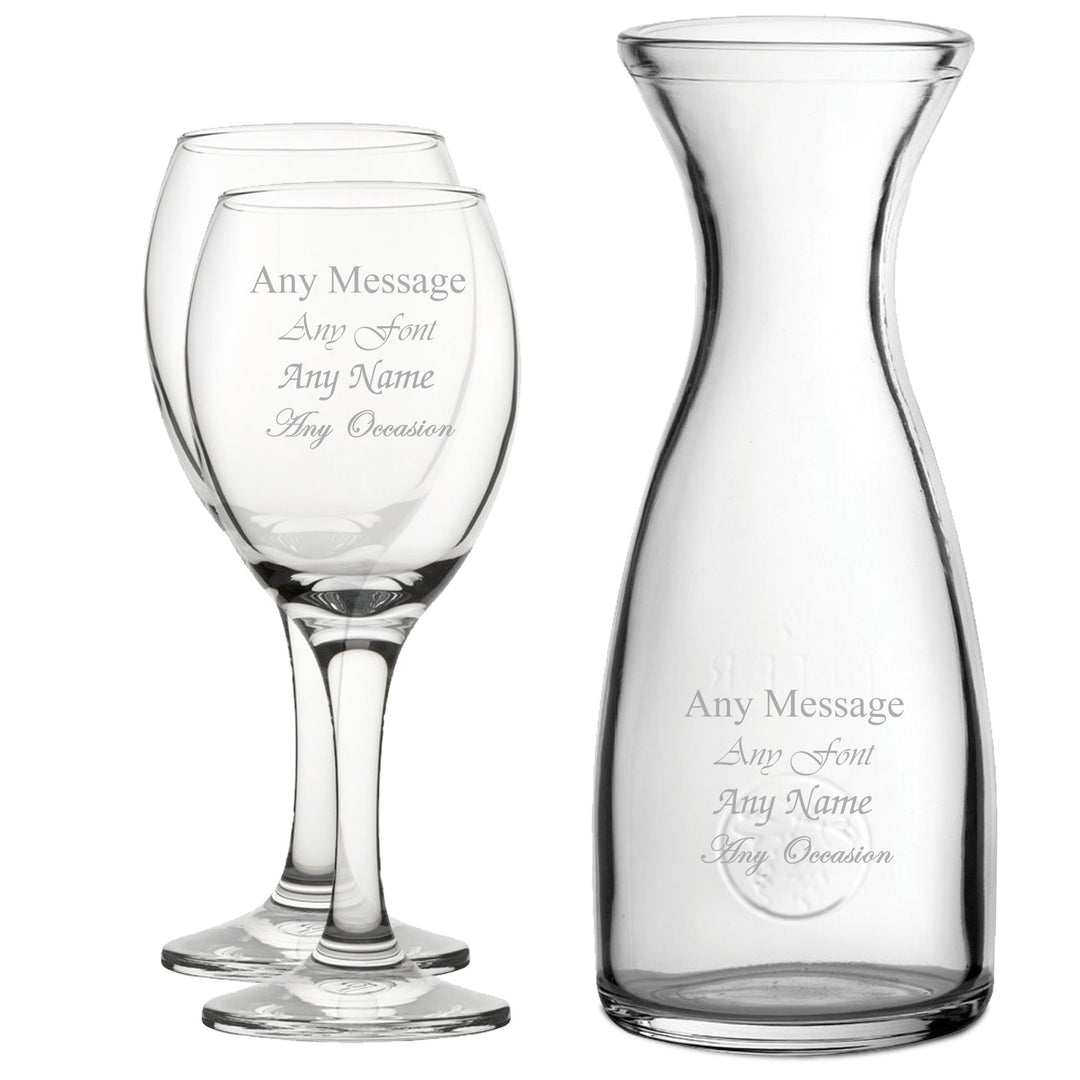 Personalised Wine Glasses and 1 Litre Carafe Set
