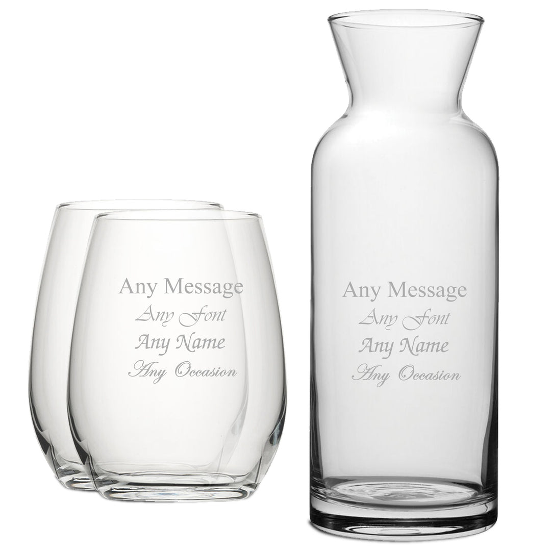 Personalised Stemless Wine Glasses and Carafe Set