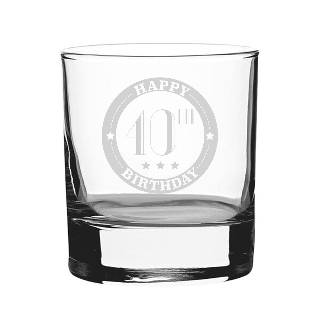 Engraved Happy 40th Birthday Whisky Tumbler Glass