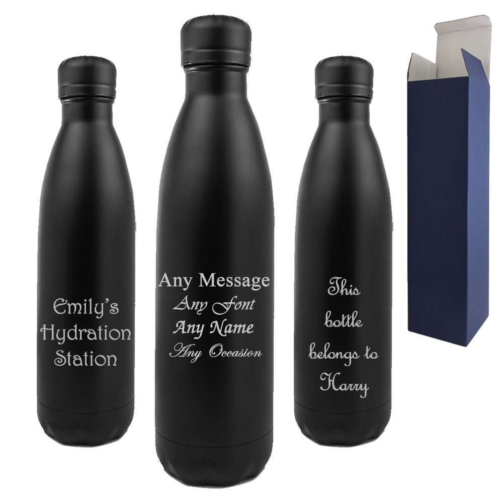 Personalised Black Thermal Bottle 750ml with Engraved Message