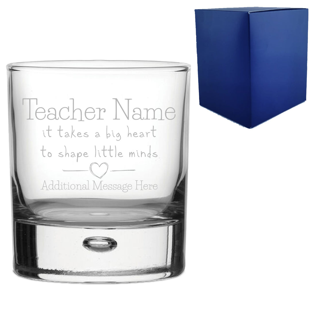 Personalised Teacher Whisky Glass with Big Heart Design