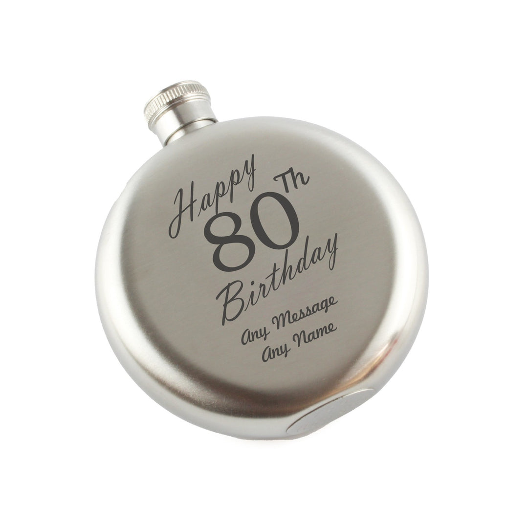 Personalised Engraved Round Steel Hip Flask 5oz