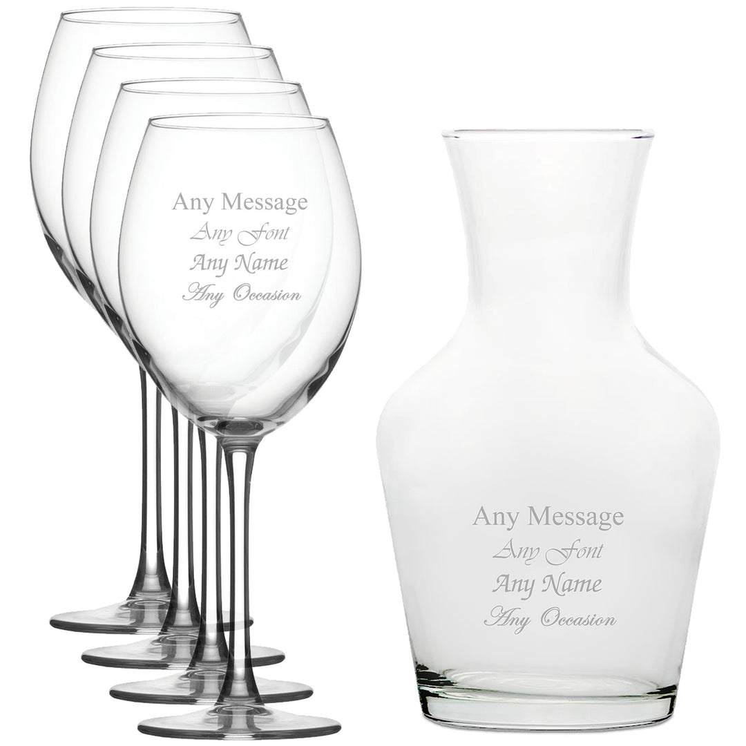 Personalised Wine Glasses and 1L Carafe Set (Set of 5)