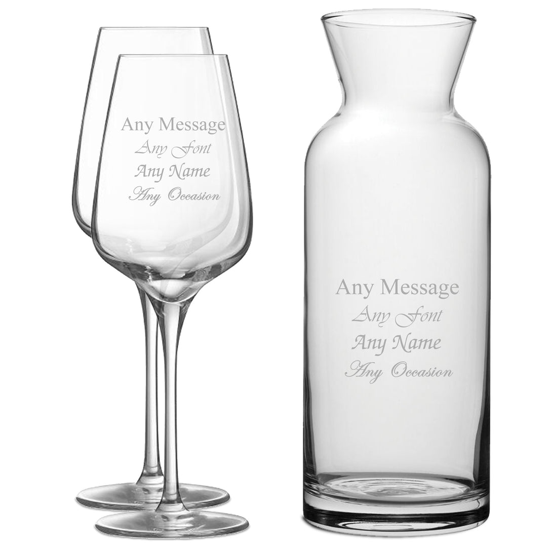 Personalised Set of 2 Engraved Wine Glasses and Carafe