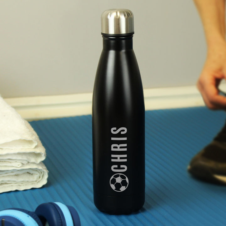 Personalised Football Black Metal Insulated Drinks Bottle – alternative view