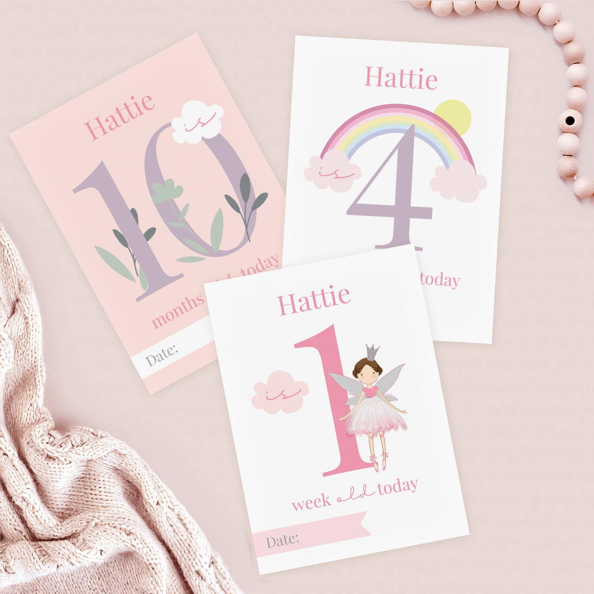 Personalised Fairy Princess Baby Milestone Cards