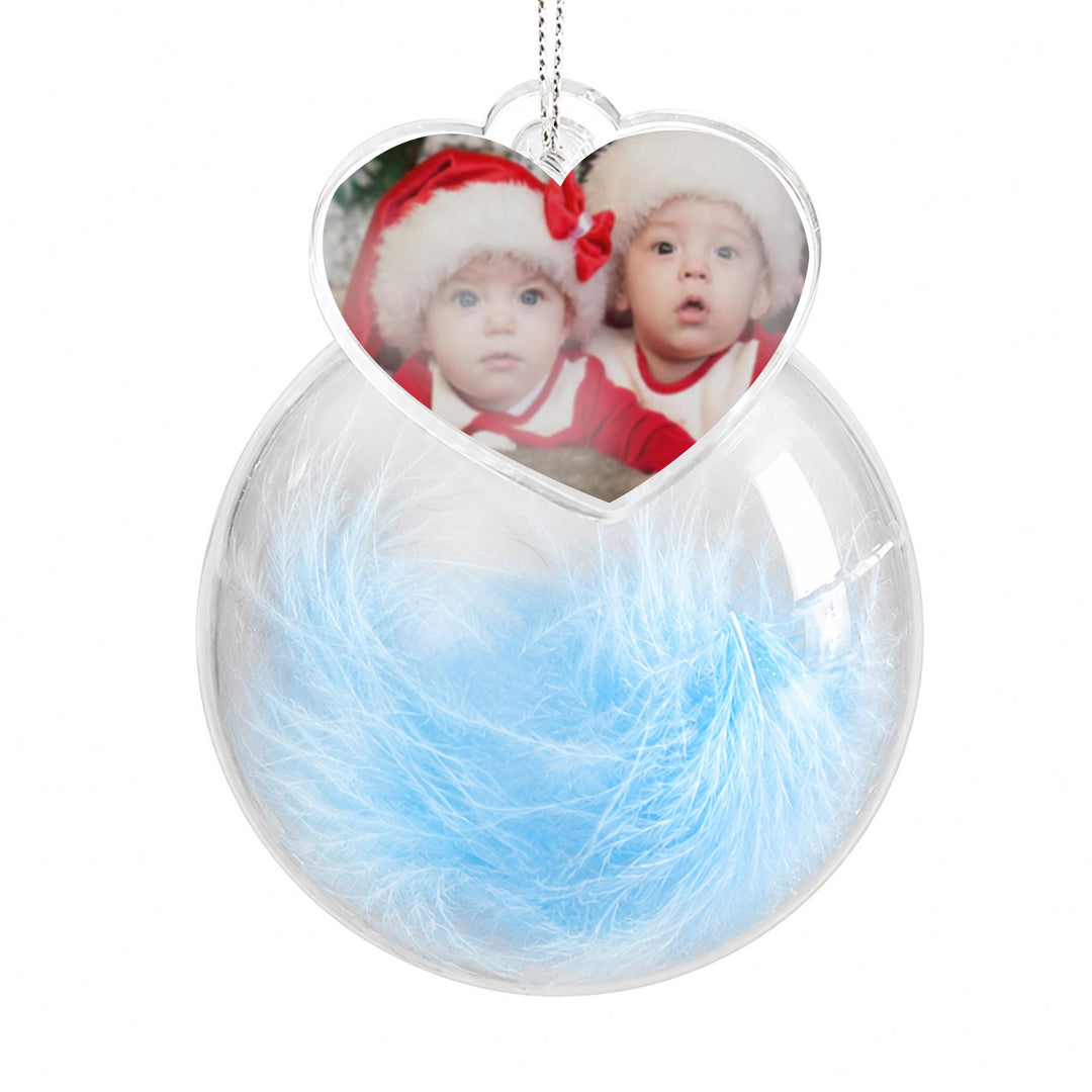 Personalised Photo Glass Bauble with Blue Feather, The Personal Shop, personalised gifts