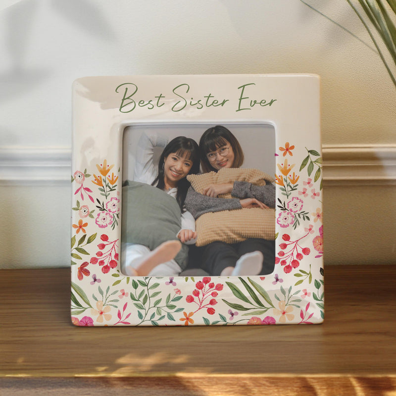 Personalised Floral Ceramic 4x4 Frame