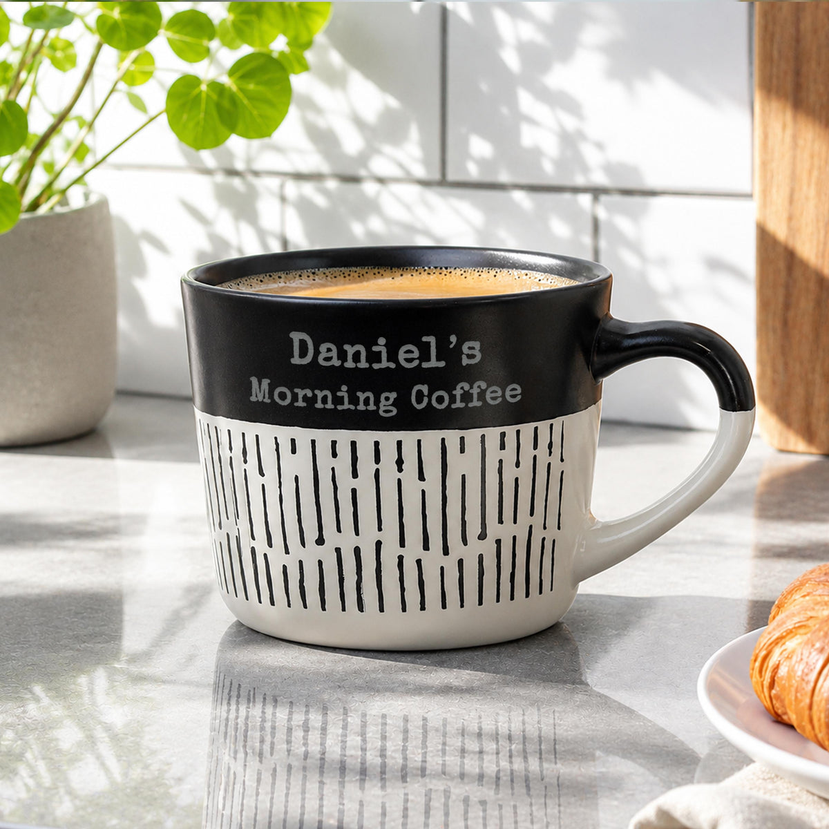 Personalised Message Black Dipped Dash Ceramic Mug, The Personal Shop, personalised gifts