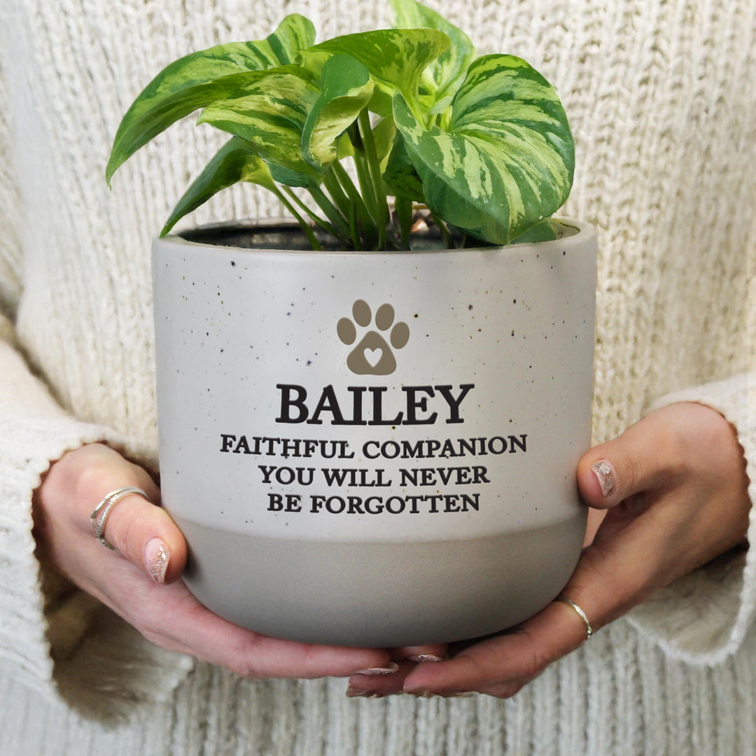Personalised Pet Memorial Flecked Plant Pot, The Personal Shop, personalised gifts
