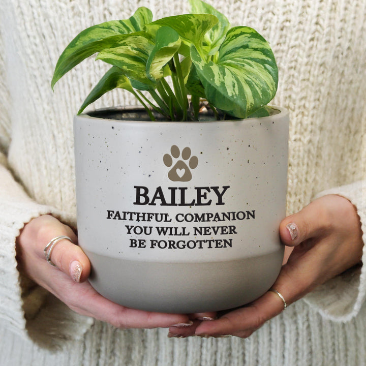 Personalised Pet Memorial Flecked Plant Pot, The Personal Shop, personalised gifts