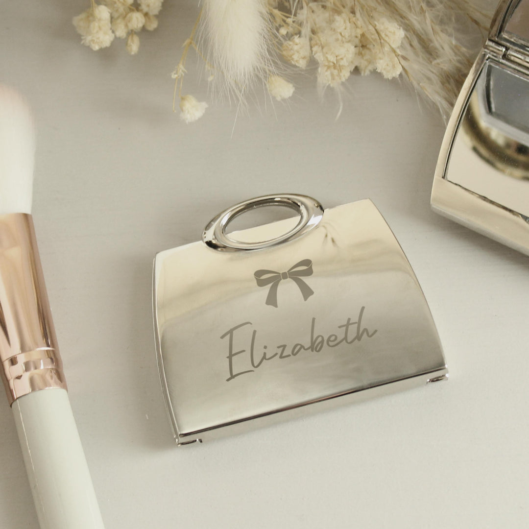 Personalised Bow Handbag Compact Mirror, The Personal Shop, personalised gifts