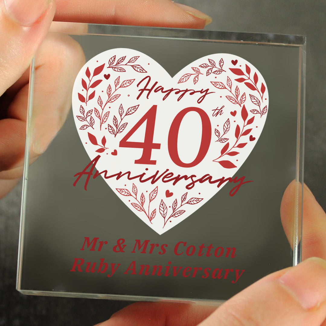 Personalised 40th Ruby Wedding Anniversary Crystal Token – alternative view