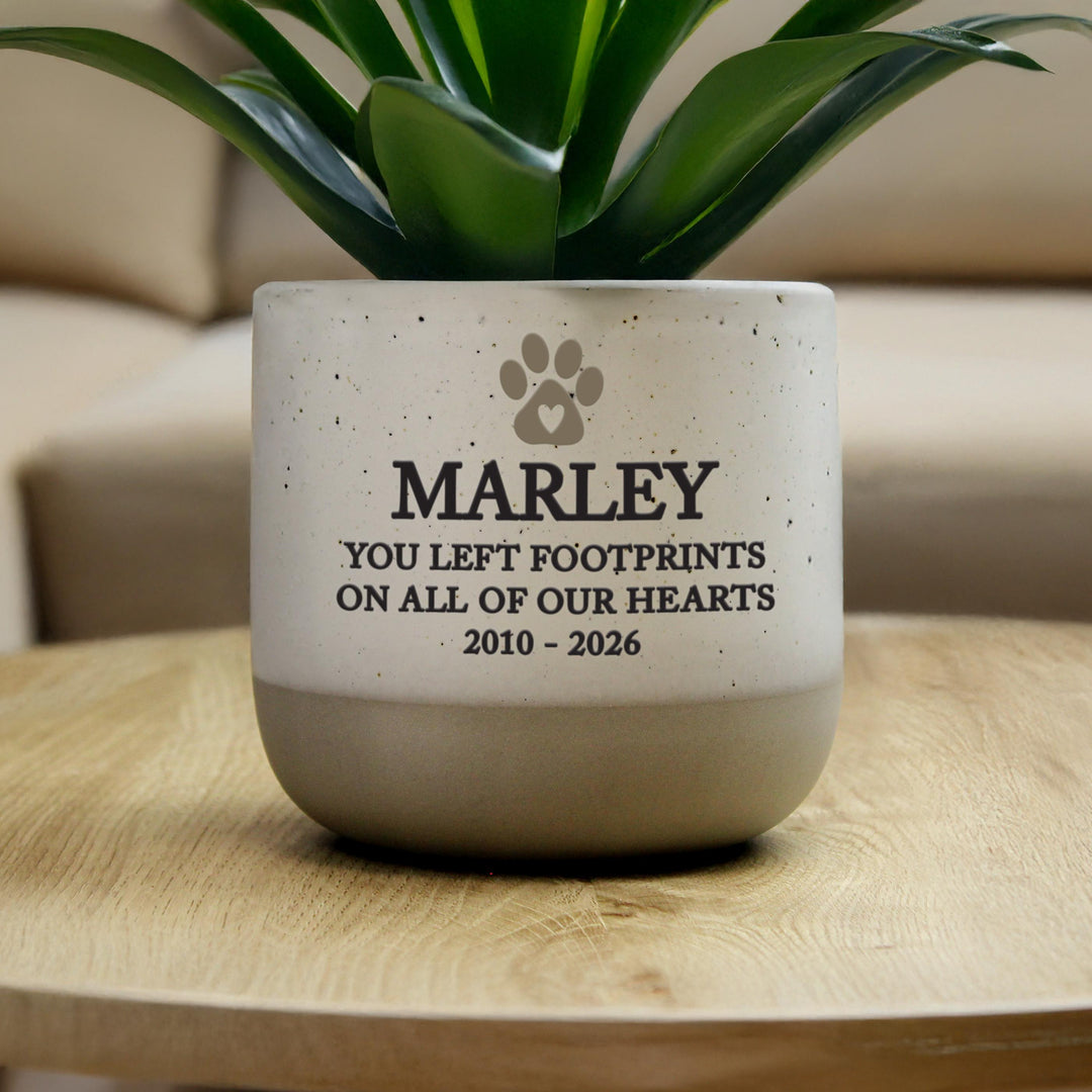 Personalised Pet Memorial Flecked Plant Pot, The Personal Shop, personalised gifts