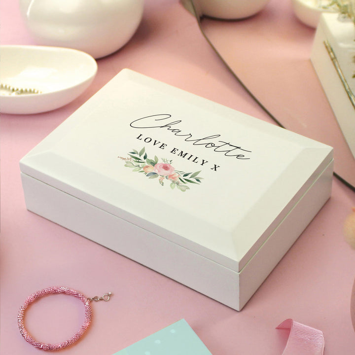 Personalised Floral Wooden Jewellery Box – alternative view