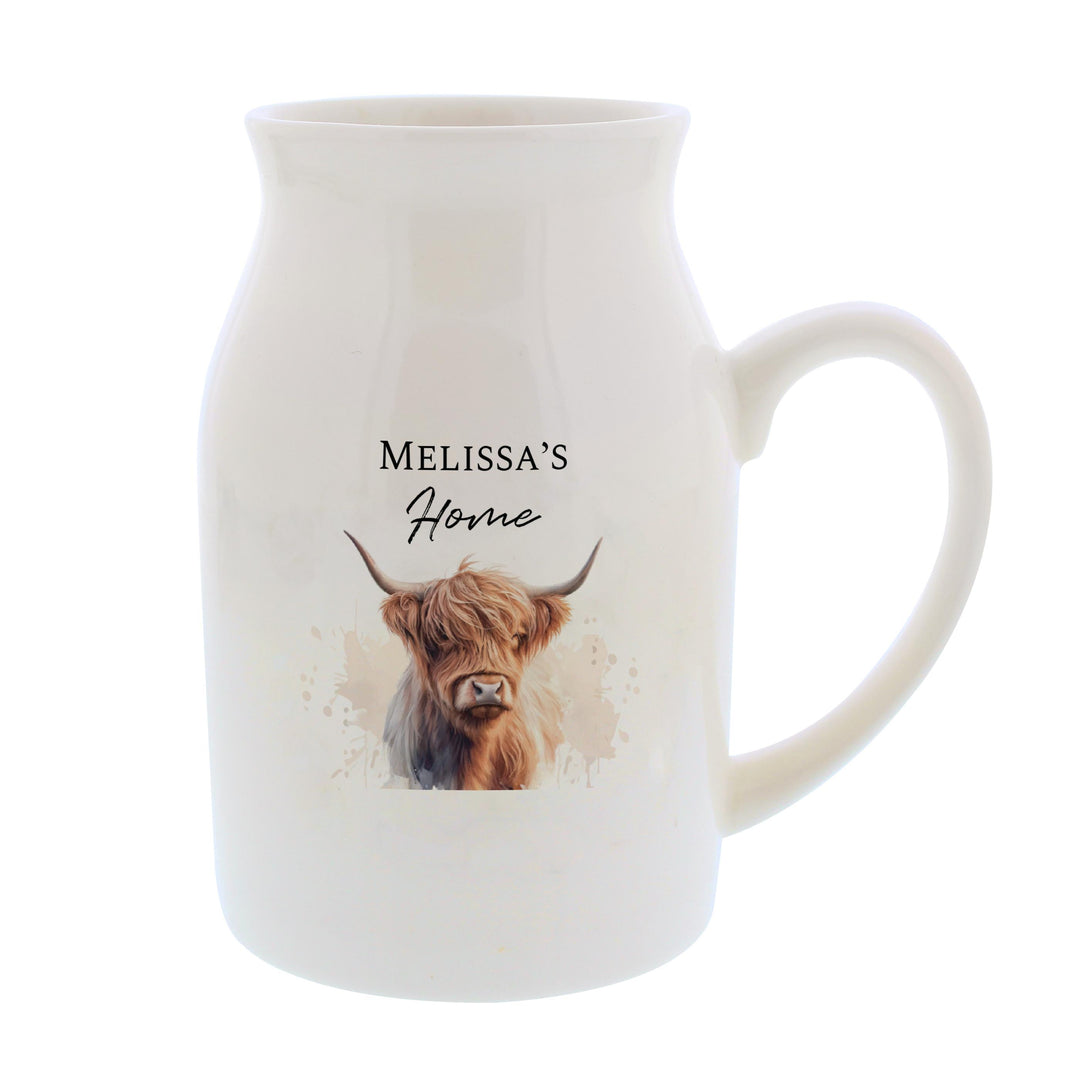 Personalised Highland Cow Flower Jug Vase, The Personal Shop, personalised gifts