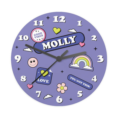 Personalised Positive Vibes Wooden Childrens Clock