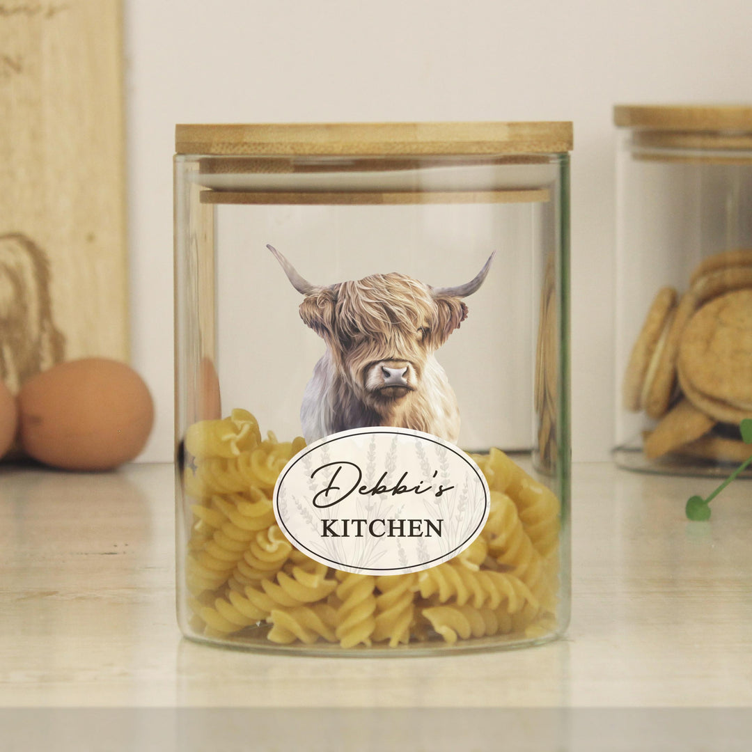 Personalised Highland Cow Glass Storage Jar – alternative view