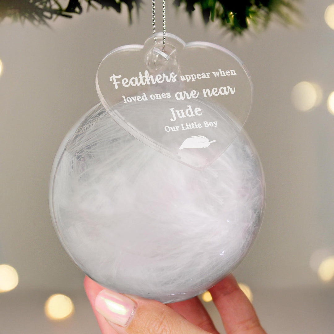Personalised White Memorial Feather Bauble – alternative view
