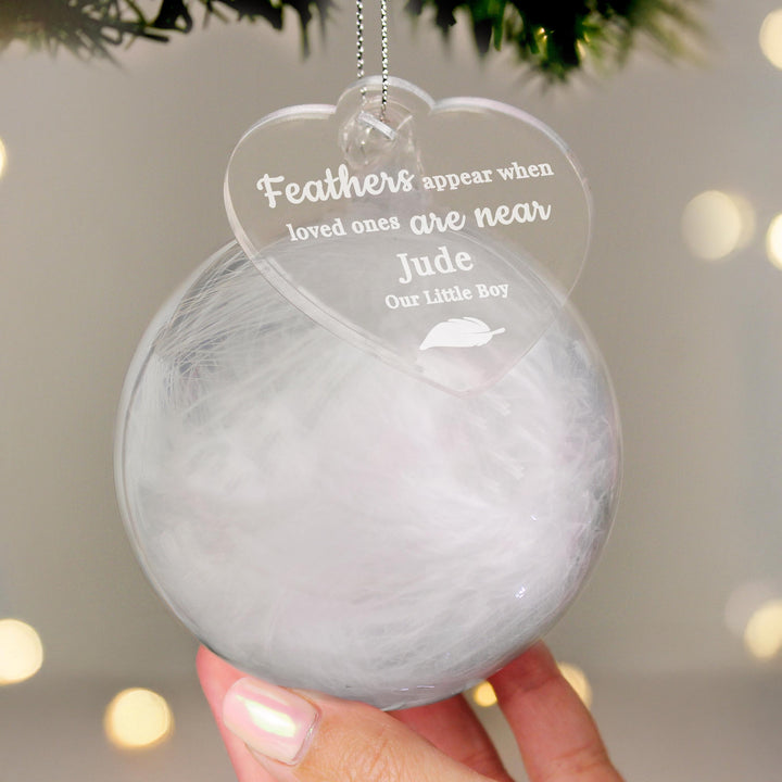 Personalised White Memorial Feather Bauble – alternative view