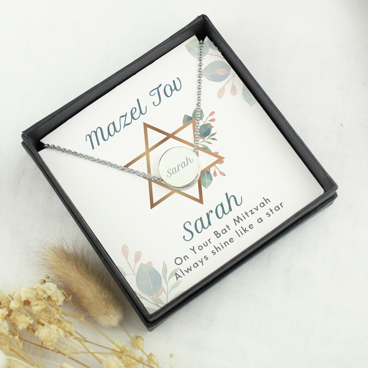 Personalised Bat Mitzvah Sentiment Silver Tone Necklace and Box, The Personal Shop, personalised gifts
