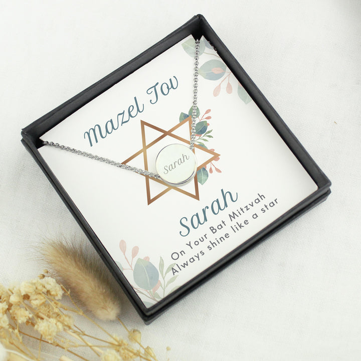 Personalised Bat Mitzvah Sentiment Silver Tone Necklace and Box, The Personal Shop, personalised gifts