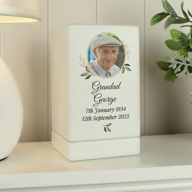 Personalised Photo Upload Small Wooden Urn