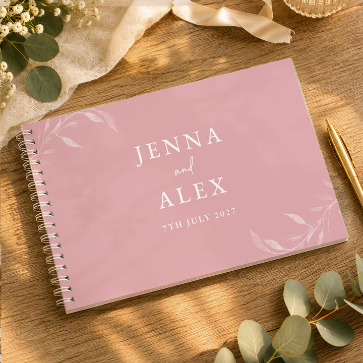 Personalised Botanical Soft Pink Wedding Guest Book, The Personal Shop, personalised gifts