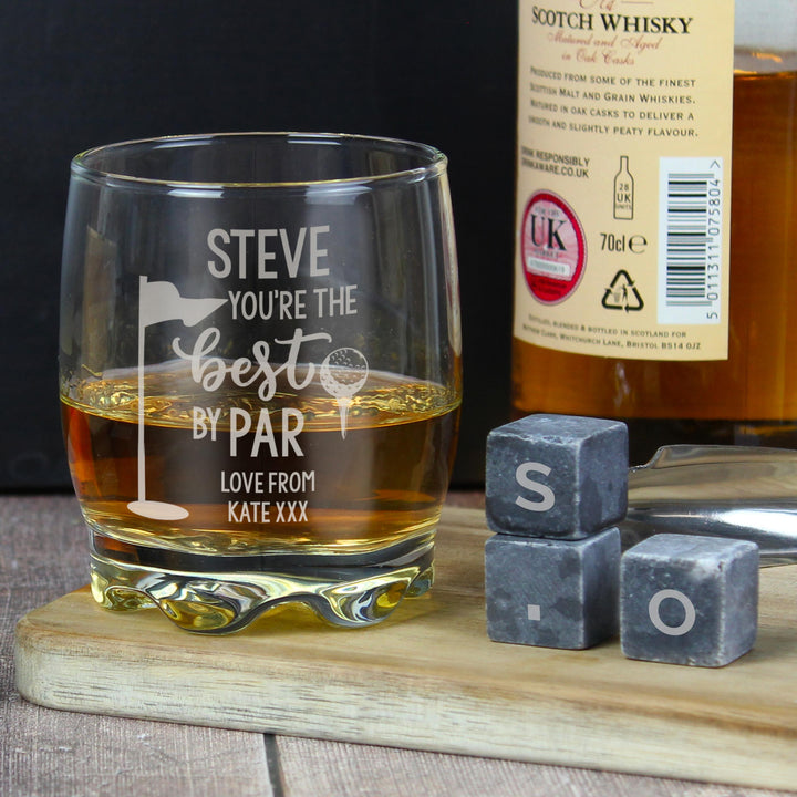 Personalised Best By Par Glass &amp; Whisky Stones – alternative view