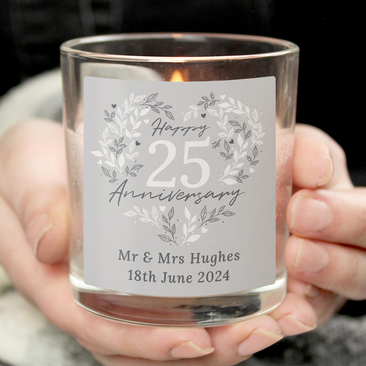 Personalised 25th Silver Wedding Anniversary Candle Jar – alternative view