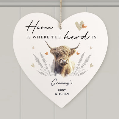 Personalised Highland Cow Hanging Heart Ornament