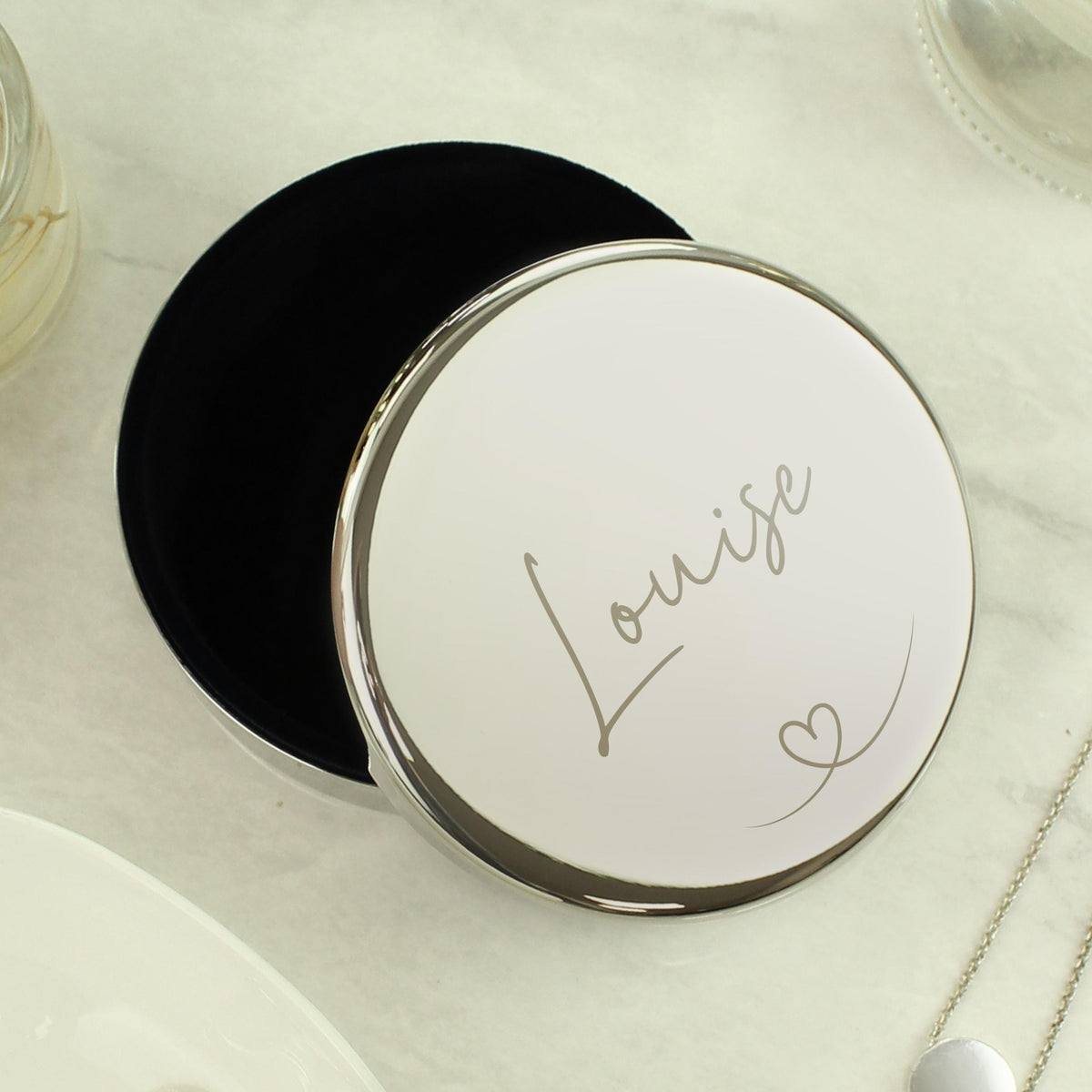 Personalised Heart Round Trinket Box – alternative view