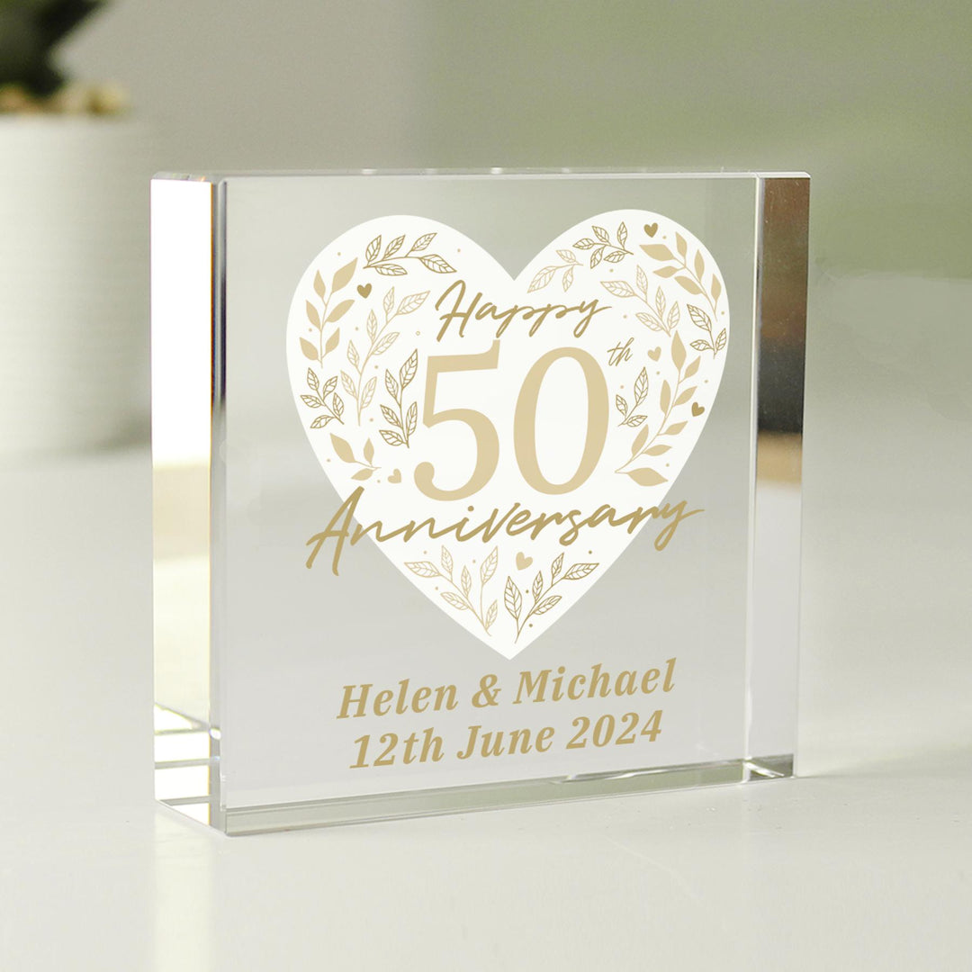 Personalised 50th Golden Wedding Anniversary Crystal Token – alternative view