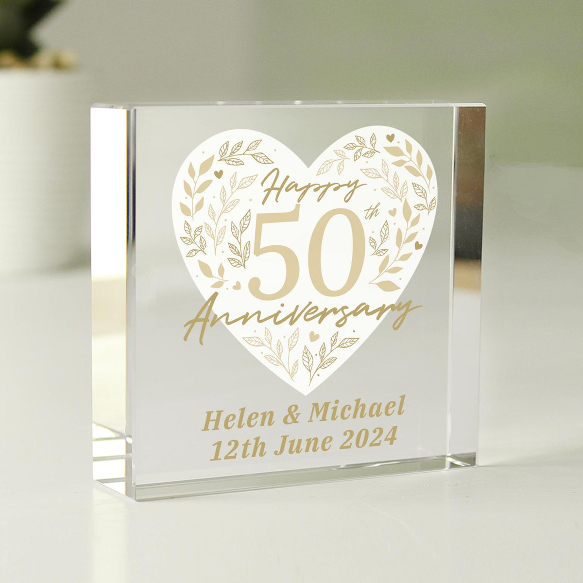 Personalised 50th Golden Wedding Anniversary Crystal Token – alternative view