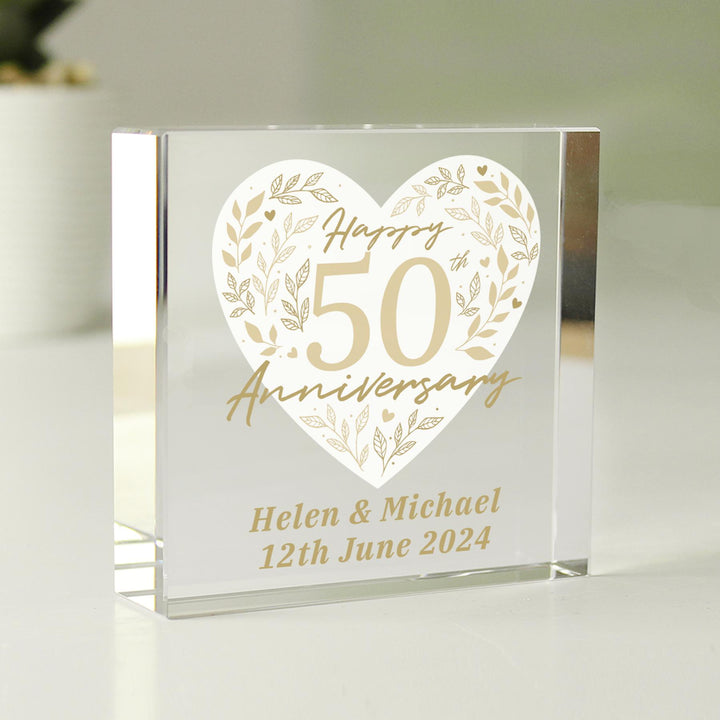 Personalised 50th Golden Wedding Anniversary Crystal Token – alternative view