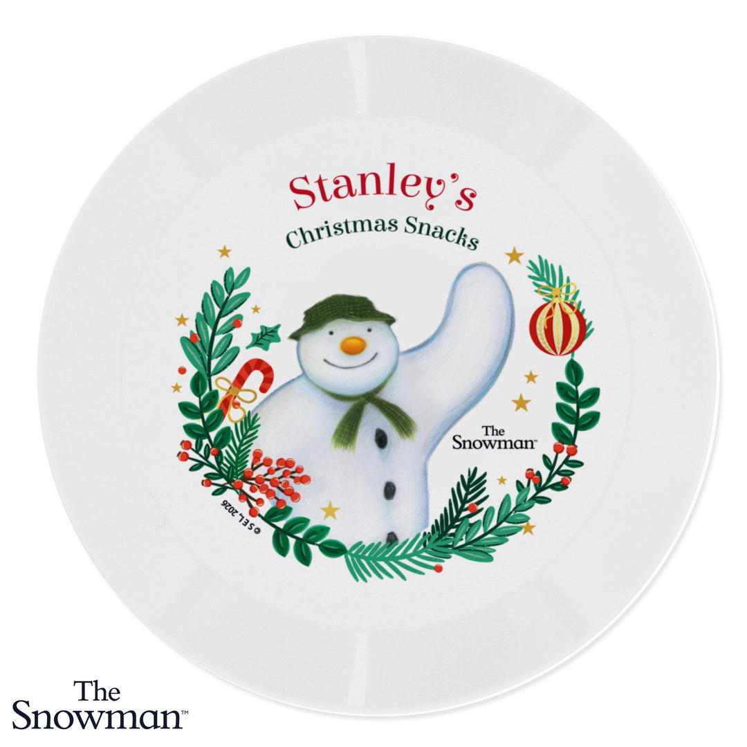 Personalised Plastic Dinner Plate with Message – The Snowman