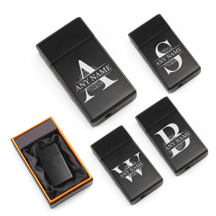Personalised Black Jet Torch Lighter with Initial