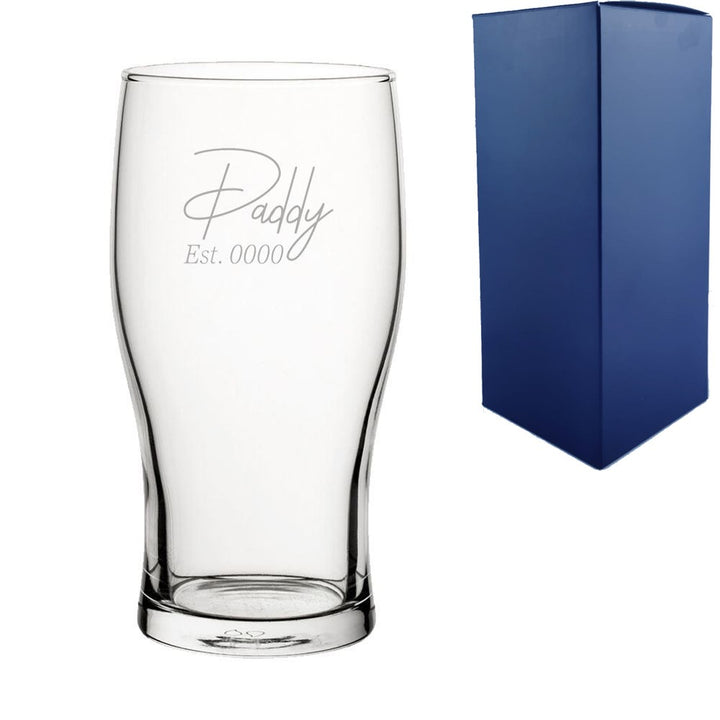 Personalised Daddy Est. Tulip Pint Glass with Date