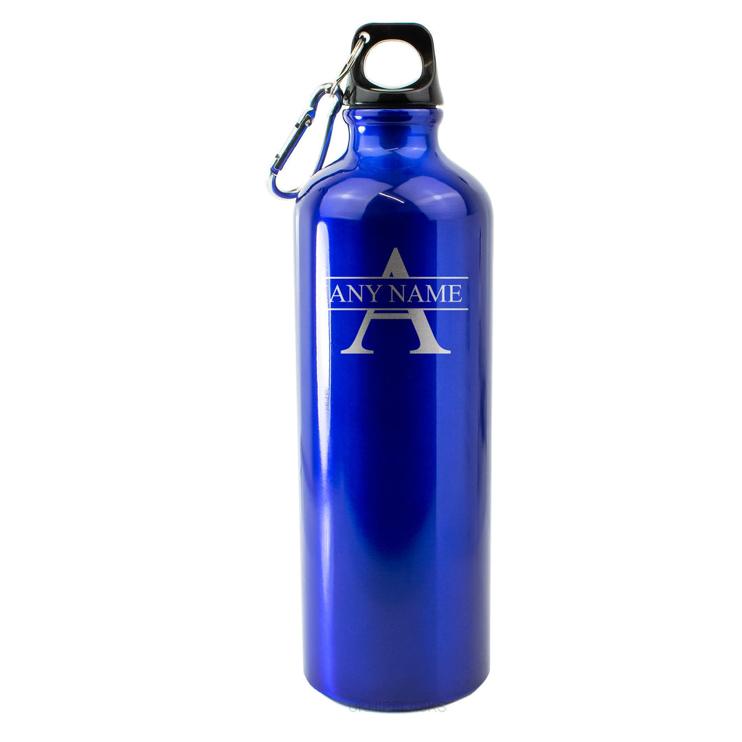 Personalised Blue Aluminium Sports Bottle with Initial &amp; Name