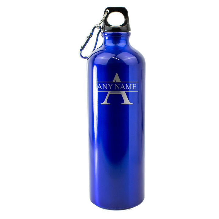 Personalised Blue Aluminium Sports Bottle with Initial &amp; Name