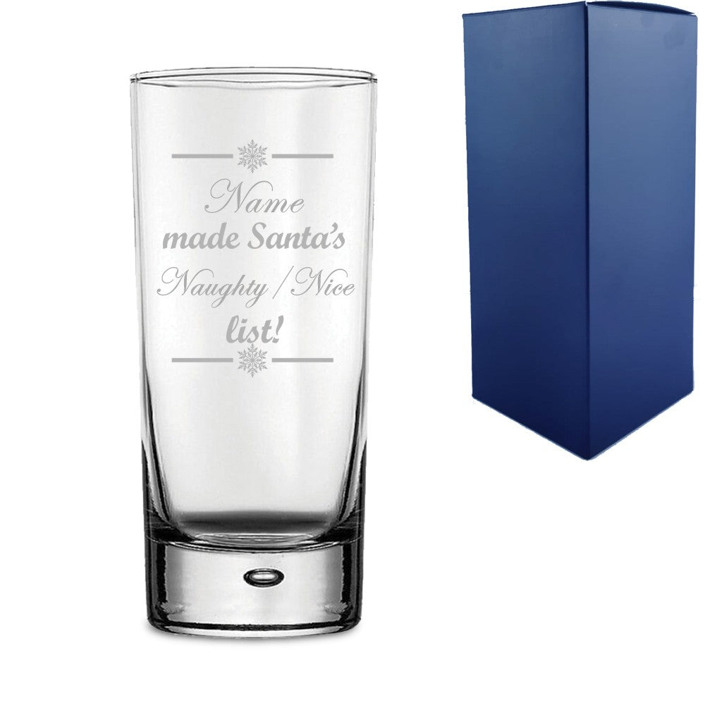Personalised Naughty or Nice Christmas Hiball Glass in Gift Box