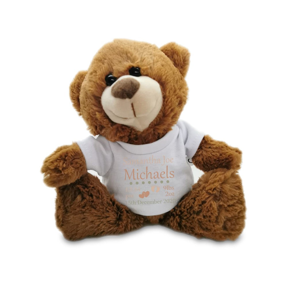 Personalised Newborn T-Shirt Teddy Bear - Dark Brown