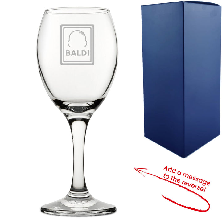 Personalised Baldi Engraved Wine Glass with Message