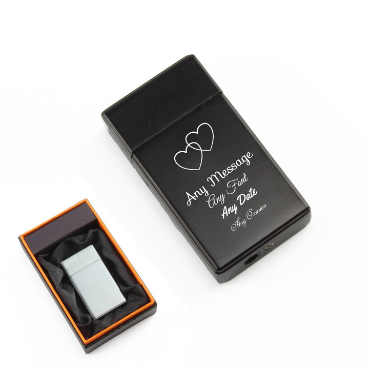 Personalised Black Jet Flame Lighter with Overlapping Hearts